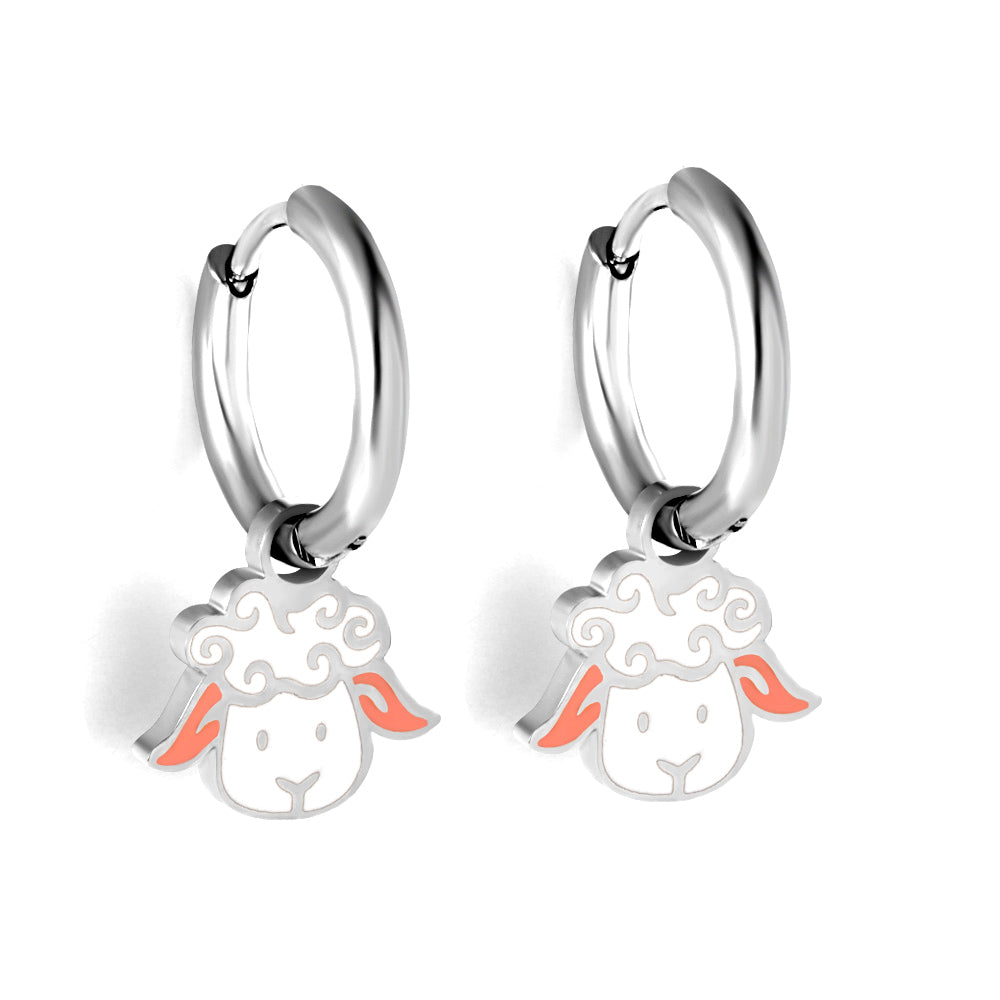 New Stainless Steel Circle With Mixed-colored Lamb Head Earrings asonjewelry